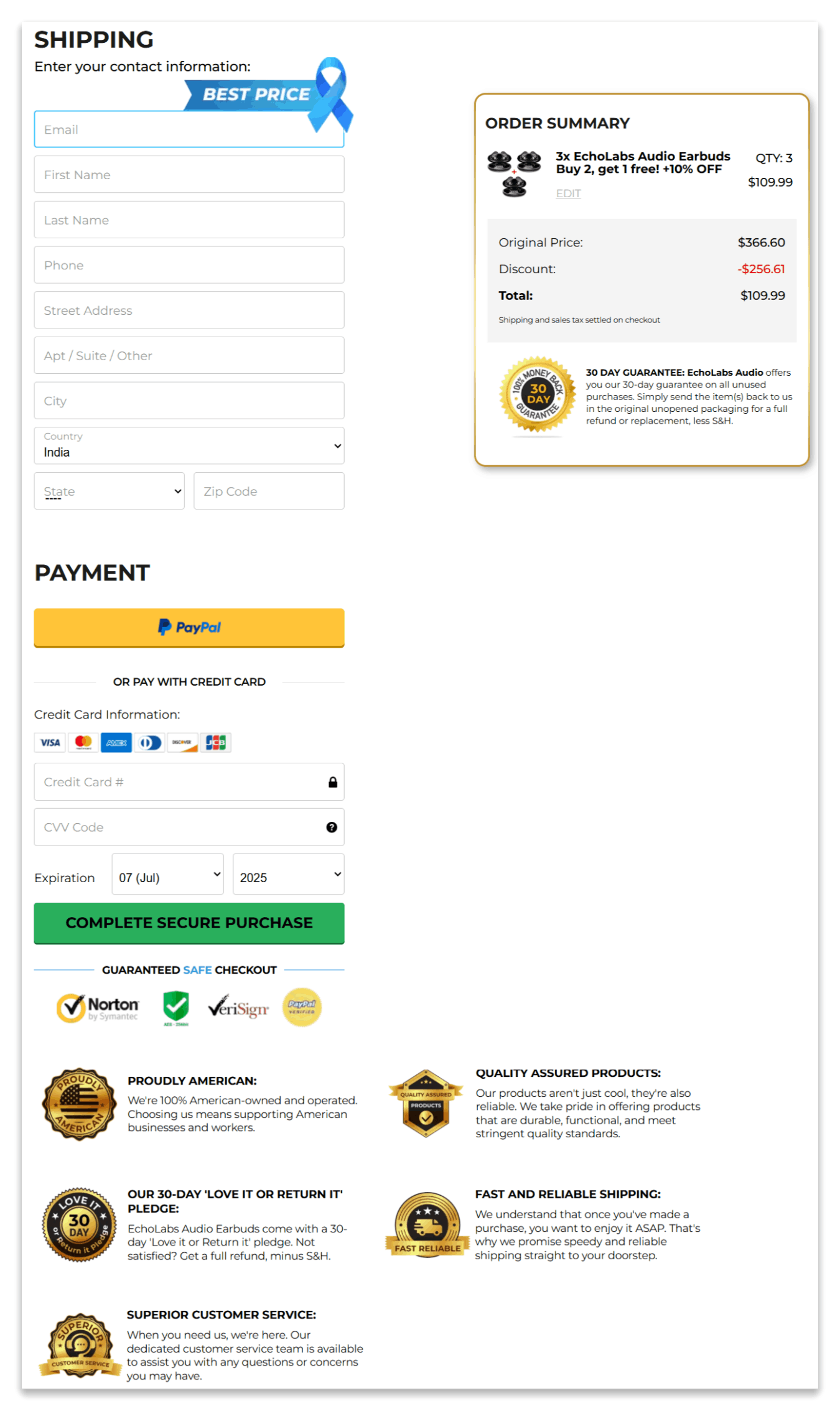 Echolabs Audio secure checkout page